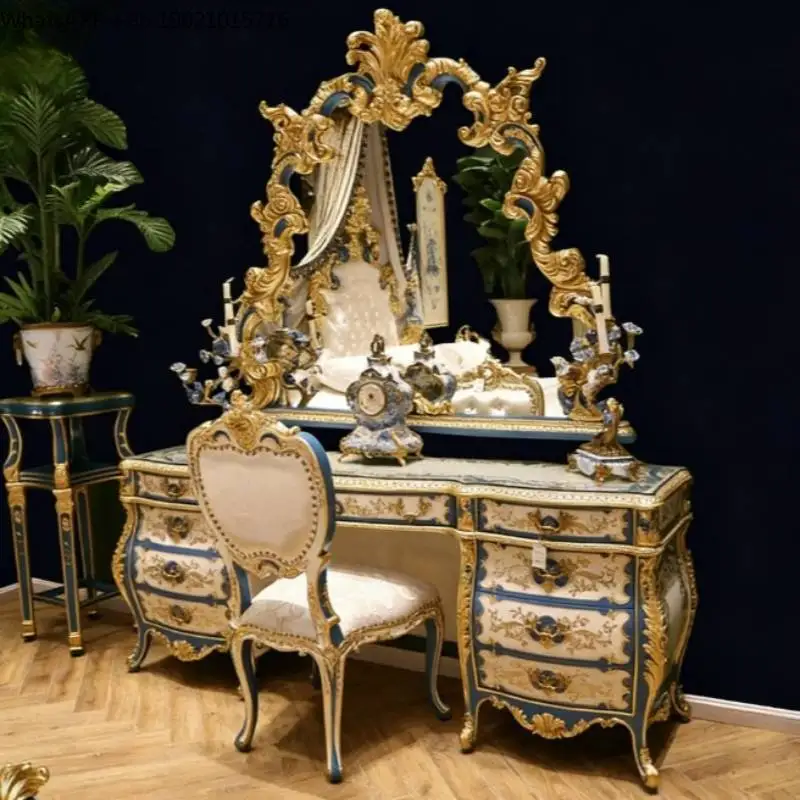 Europe Storage Makeup Vanity Desk Decor Glossy Space Saving Makeup Vanity Desk Vintage Modern Kaptafel Furniture For Home
