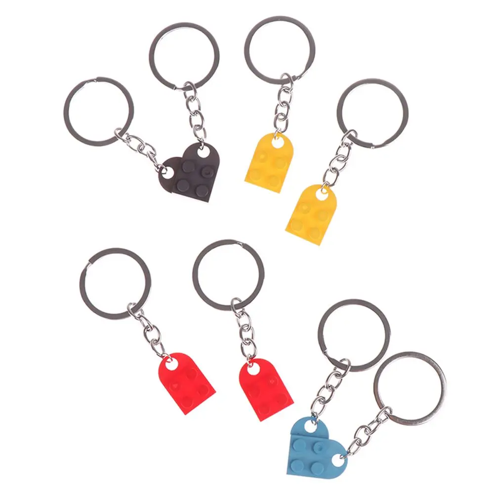 2PCS Fashion Cute Separable Key Buckle Heart Pendant Building Block  Key Ring
