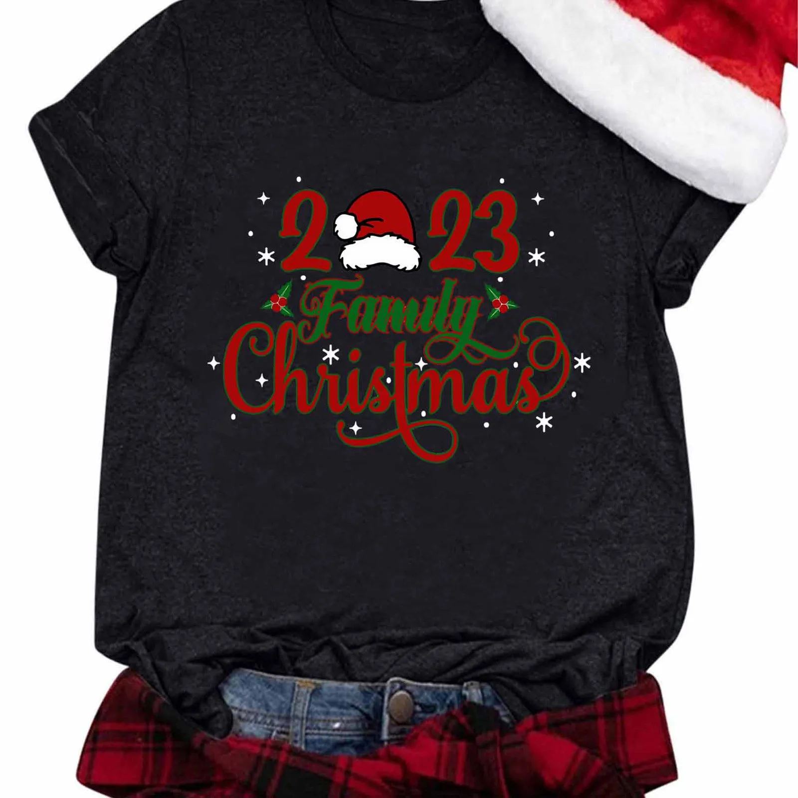 Merry Christmas Women's Fashion Tops Kawaii Santa Claus with Deer Women O-Neck Top T-shirts 90s Girls Lucky Deer T-shirts Blusas