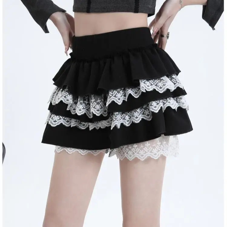 Lace Patchwork Skirt Y2K High Waist Elegant Casual Female Mini Skirts Women Fashion Kawaii Lolita Japan Cake Skirts 2000s New