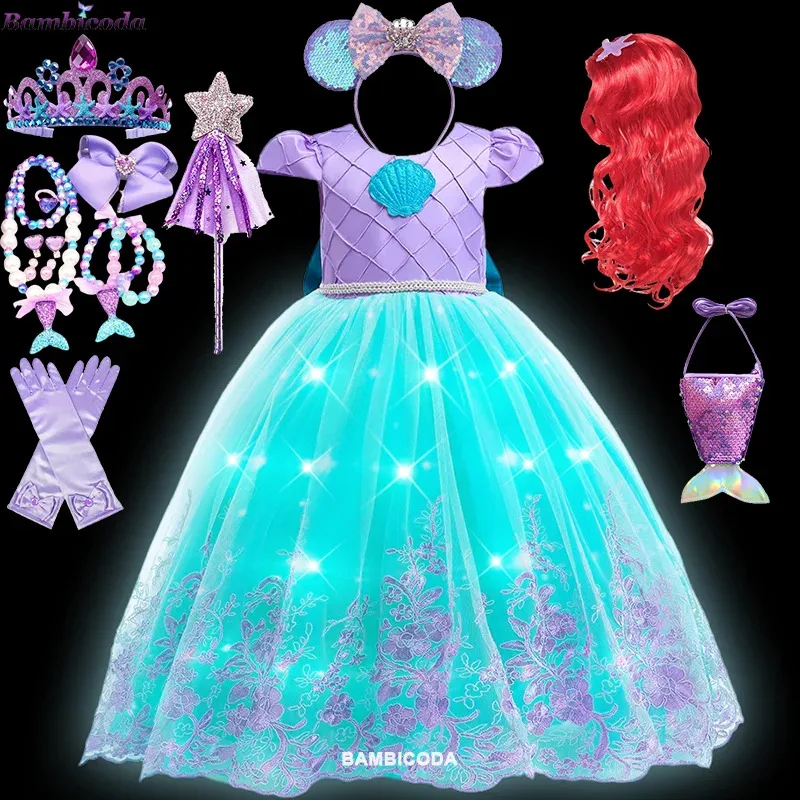 

Little Mermaid LED Light Up Dress Kids Luminous Prom Costume Girls Ariel Cosplay Birthday Princess Halloween Carnival Party Gown
