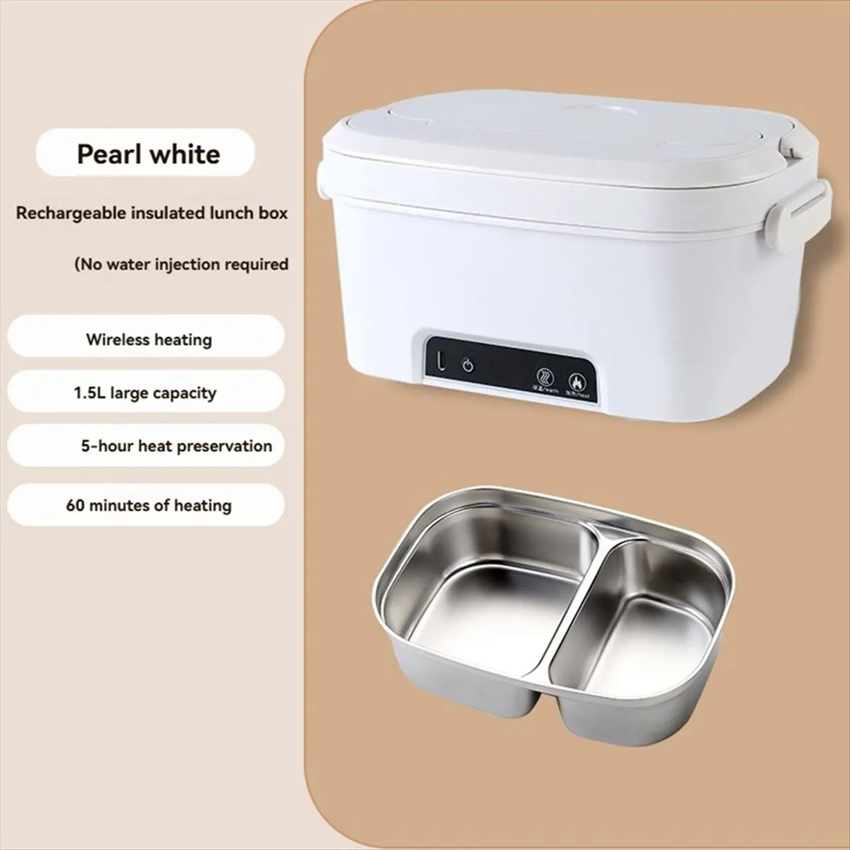

ABME Cordless Heated Lunch Box 1.5L Rechargeable Auto-Scheduled Food Heater for Adults Smart Hot Lunch Box for Outdoor A
