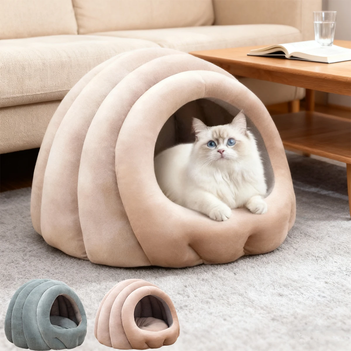 

NEW Thickened Plush Large Winter Warm Pet Bed for Cats & Small Dogs ,Secure Enclosed Design Indoor/Outdoor Use,Plush Cat's House