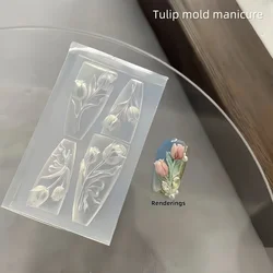 1 piece silicone nail engraving shape floral tulip pattern print board DIY nail template manicure art tool