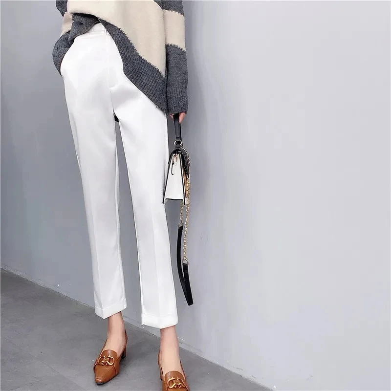 Spring Summer Suit Pants Female Ankle-Length Small Foot Smoke Pipe Pants High Waist Wide Leg Pants Loose Casual Pants For Women