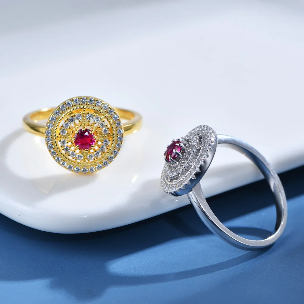 Vinregem White Gold Plated Round Sapphire Gemstone Ring For Women Anniversary Gift 925 Sterling Silver Fine Jewelry Dropshipping