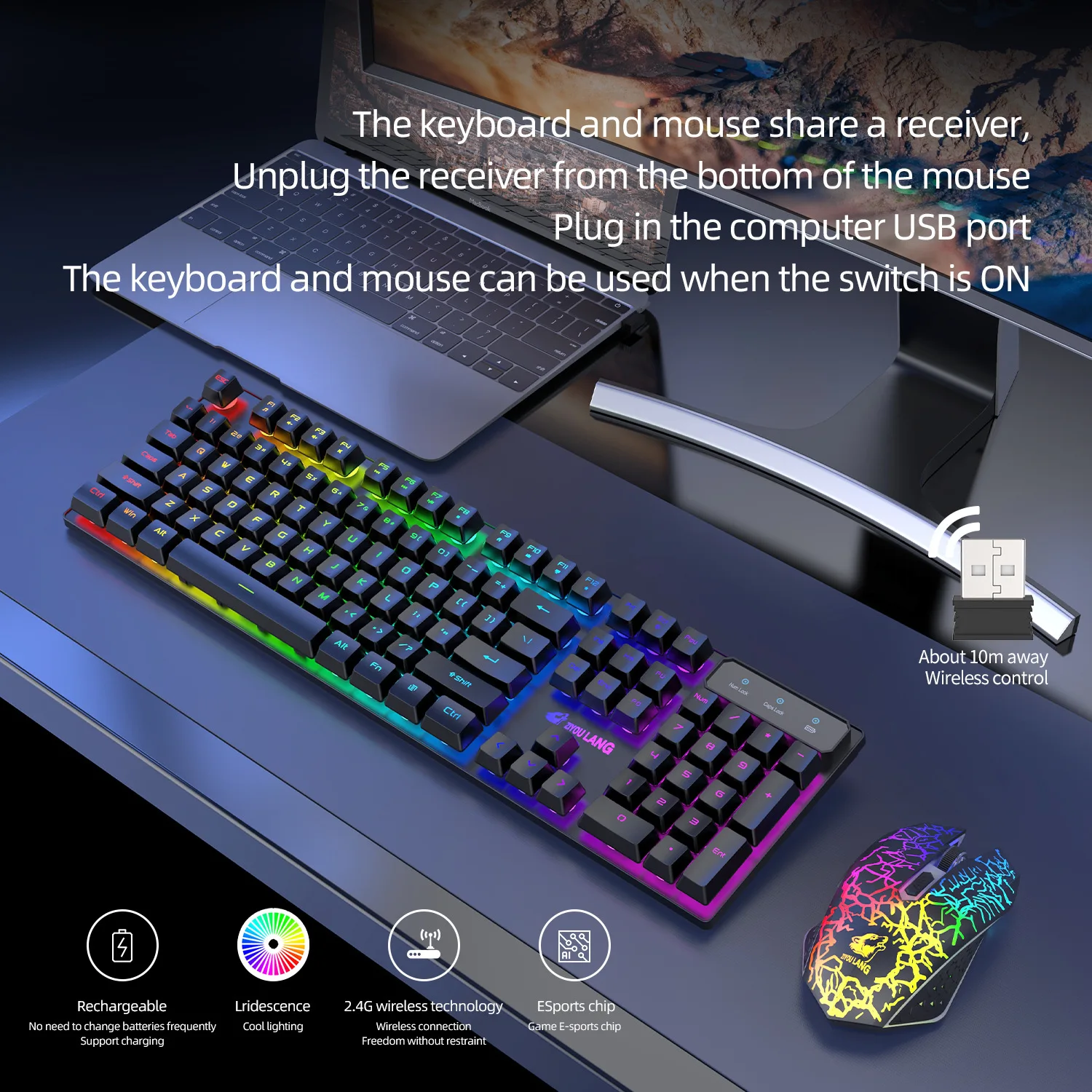 2.4G Wireless Keyboard and Mouse Protable LED Backlight 87/104 Keyboard 2400DPI Mouse Gamer Kit For Laptop Desktop PC Computer