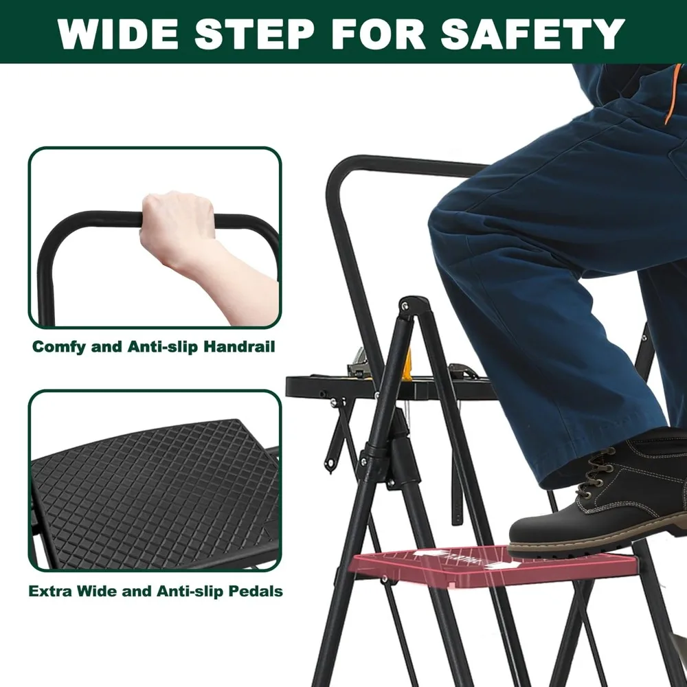Scaletta pieghevole con ampi pedali antiscivolo, corrimano e capacità di 550 libbre per adulti: robusta struttura in alluminio