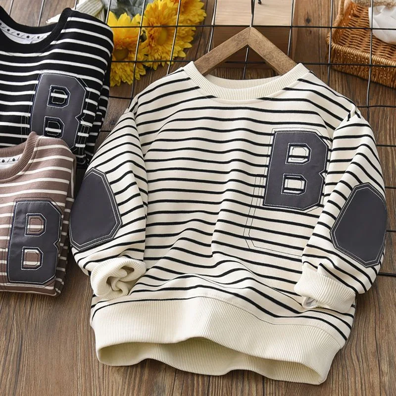 Toddler Girl Boy Spring Fall Baby Clothe Striped Casual Long Sleeved Pullover Sweater Children Blouse Kid Fleece Sweatshirt Tops