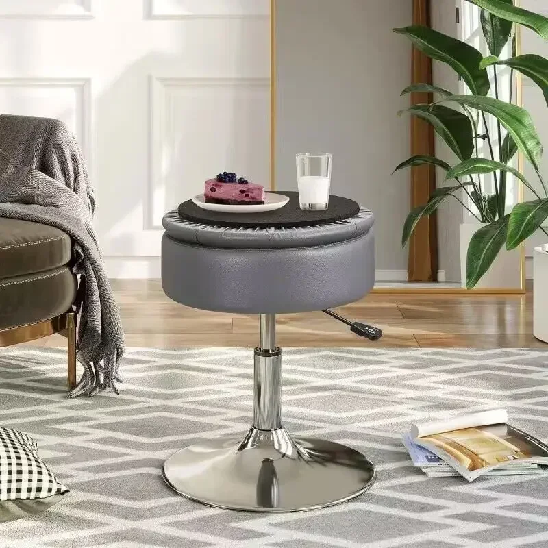 

B PU Leather Chair With Storage 17.9" to 24.2" Height Adjustable 360° Swivel Makeup Chair