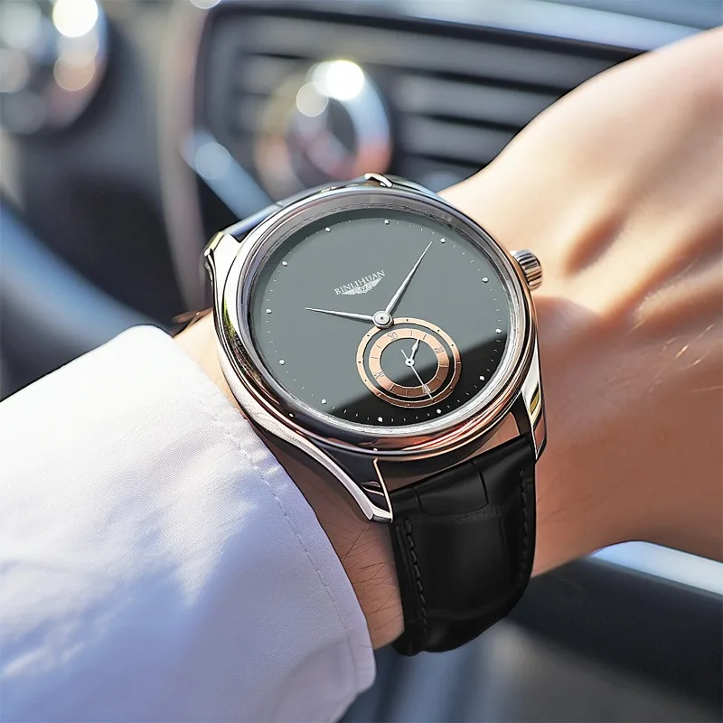 Fashion Men Business Black Leather Quartz Analog Watches Daily Valentine's Gift Graduation Gift For School