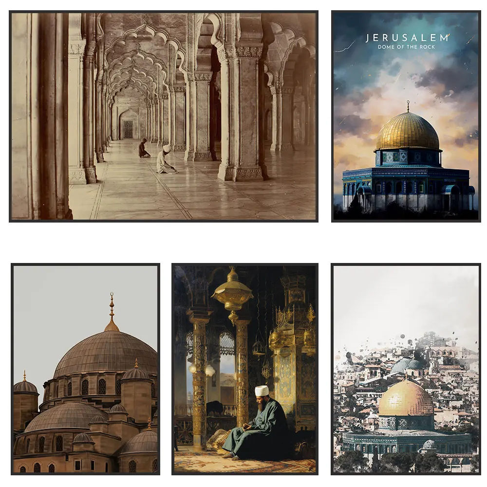 

Dome of The Rock Masjid Al Aqsa Canvas Painting Realist Mosque Posters and Prints Fort Agra Wall Art Pictures Home Decor