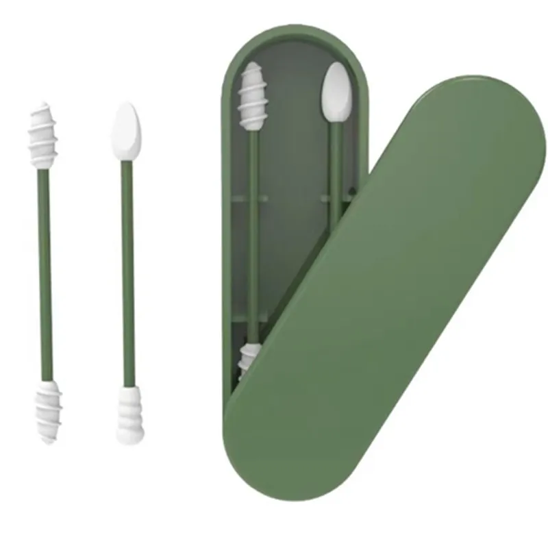 2Pcs Reusable Silicone Ear Swabs With Case Ear Cleaning Silicone Buds Swabs Sticks Double-head Cotton Swab For Cleaning Makeup