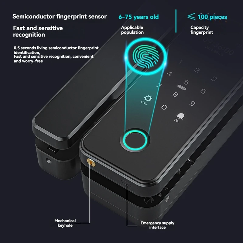 Tuya สมาร์ทล็อคสําหรับกระจกประตูไม้ประตูบลูทูธ Tuya Biometric ลายนิ้วมือล็อคประตูอิเล็กทรอนิกส์ล็อคดิจิตอล