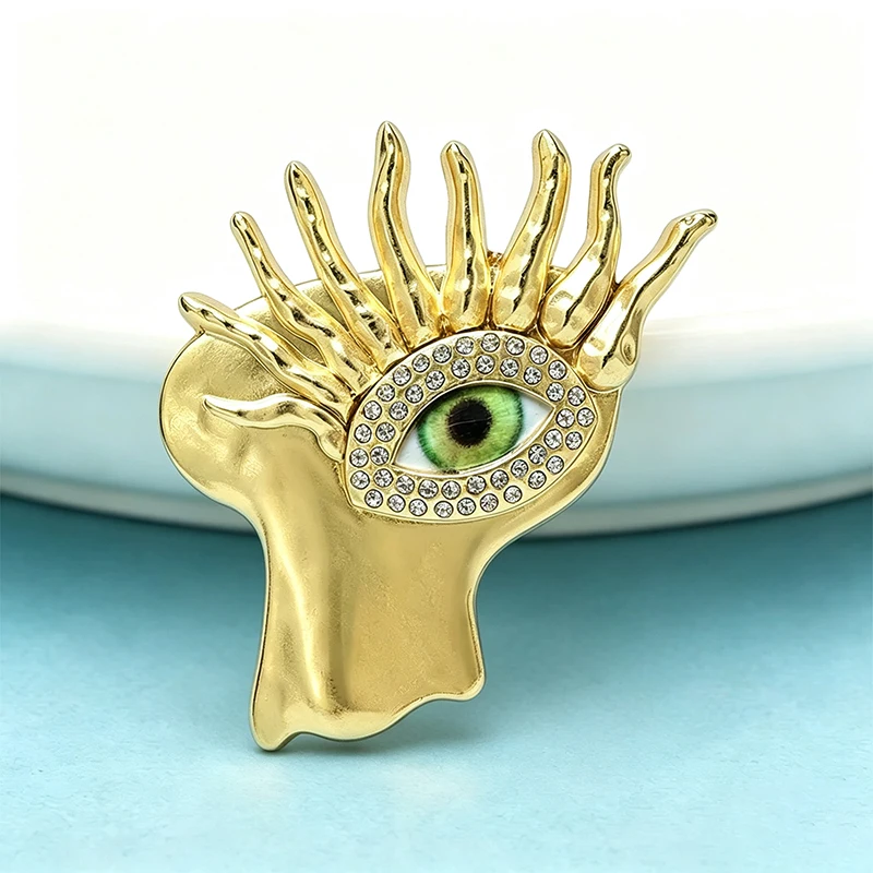 Wuli&baby Art Face Brooches For Women Unisex Charming Rhinestone Evil Eye Party Office Brooch Pins Fashion Gifts