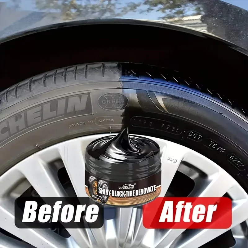 QIFENGHE Shiny Black Tire Renovate Cream - Restore Gloss, Anti-Aging & Protect Tires, 70g