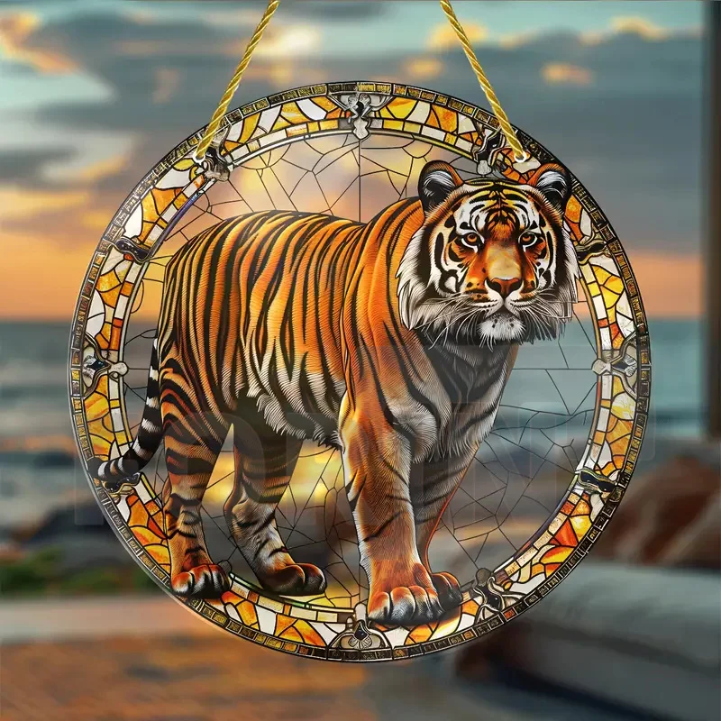 Animal World Elephants,lions,leopards Suncatcher,round Acrylic Translucent Window Hanging Sign,Home&room,Yard Farmhouse Decor