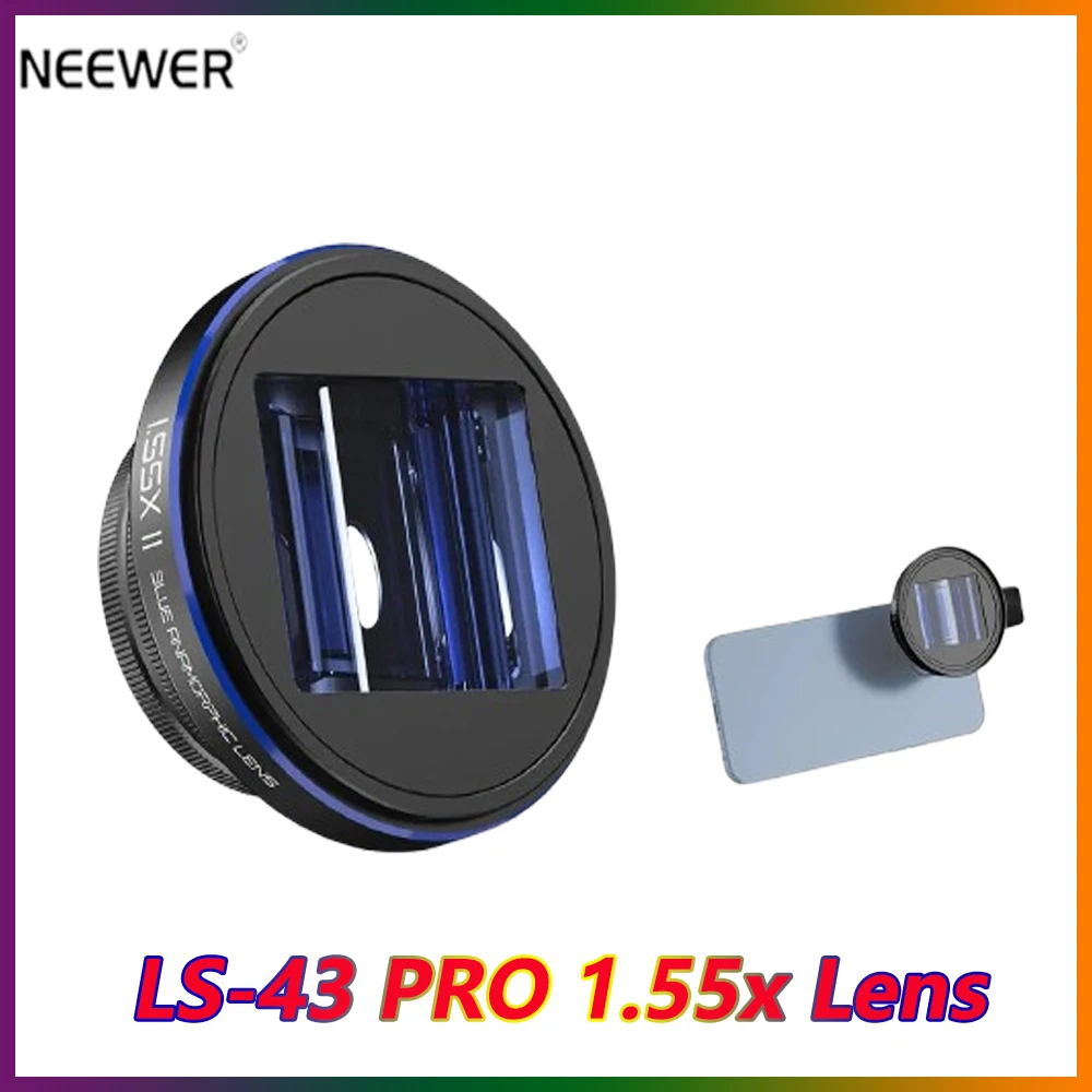 NEEWER LS-43 Pro 1.55X Anamorphic Phone Lens 17mm Thread with 17mm Lens Clamp 72mm Lens Filter Adapter Ring