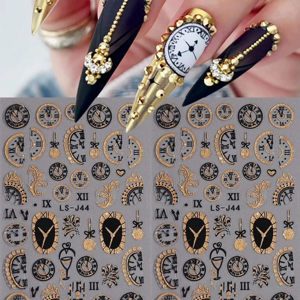 2PCS New Year clock fireworks nail stickers, easy to apply for nail decoration DIY, gifts, party and wedding makeup styling