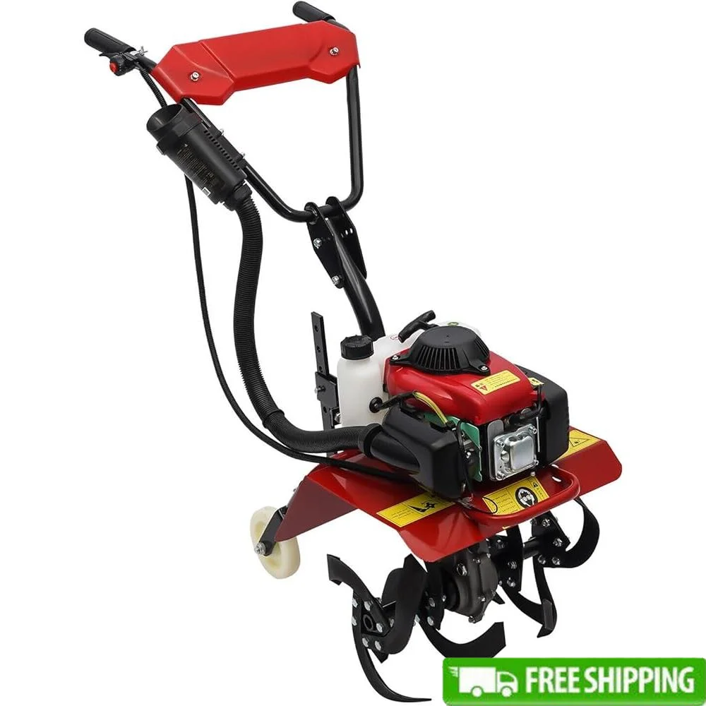 4-Stroke 63CC Gas Powered Tiller Cultivator Garden Yard Rototiller Tilling Tool Gas Tiller- Ideal Garden Lawn Soil Cultivation