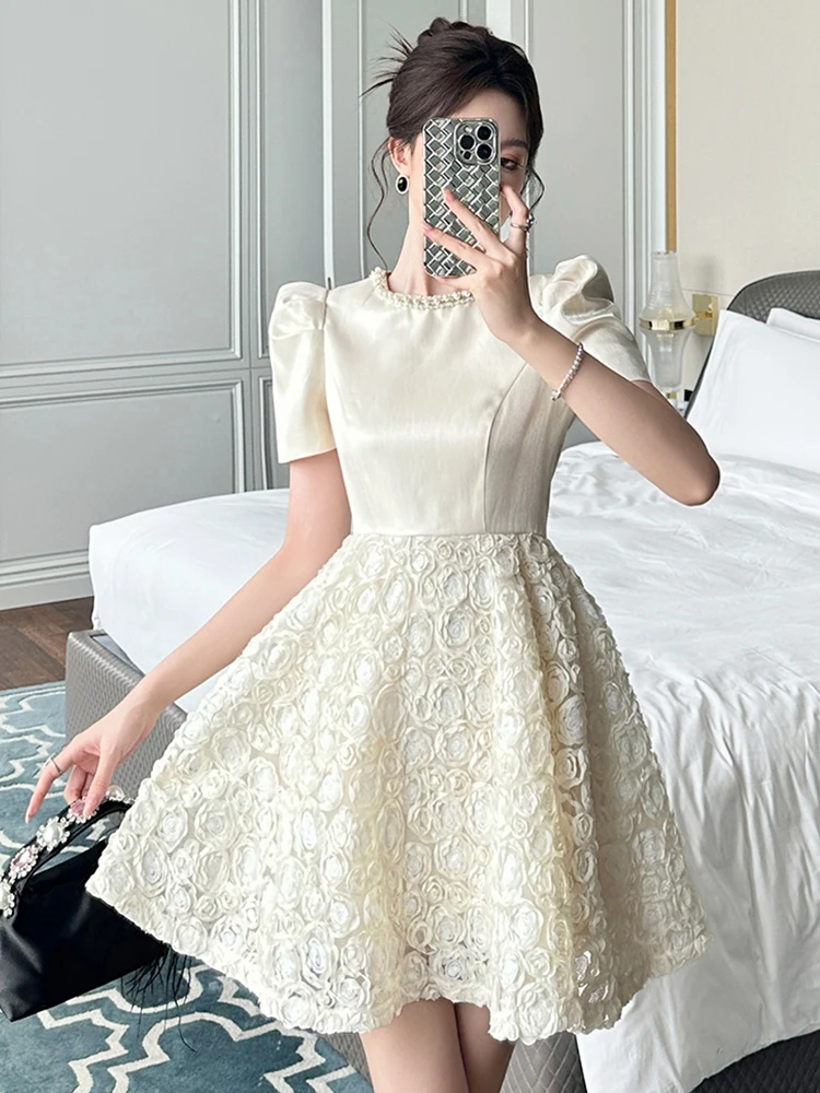 Vestido de princesa para graduación a la moda para mujer, elegante, dulce, diamantes, perlas, flores, lentejuelas, vestido de baile, fiesta de cumpleaños, banquete