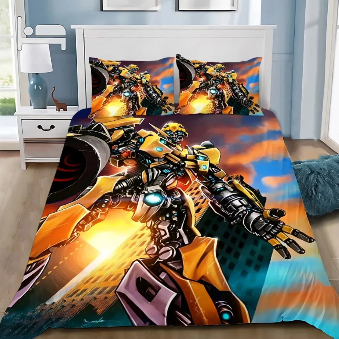 Autobot Duvet Cover Pillowcase Anime T-Transformers Bedding Set For Adult Boy Girl Single Double Large Size