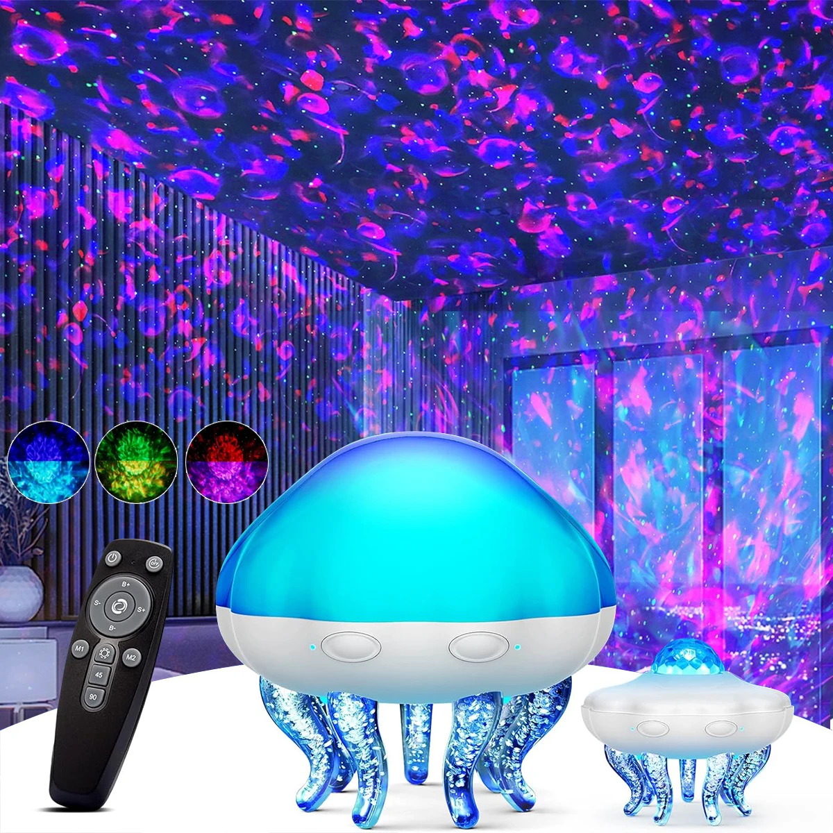 Lampada da notte con luce di proiezione natalizia con meduse con impostazione timer a 8 cambiamenti di colore per proiettore per decorazioni per feste, camera da letto