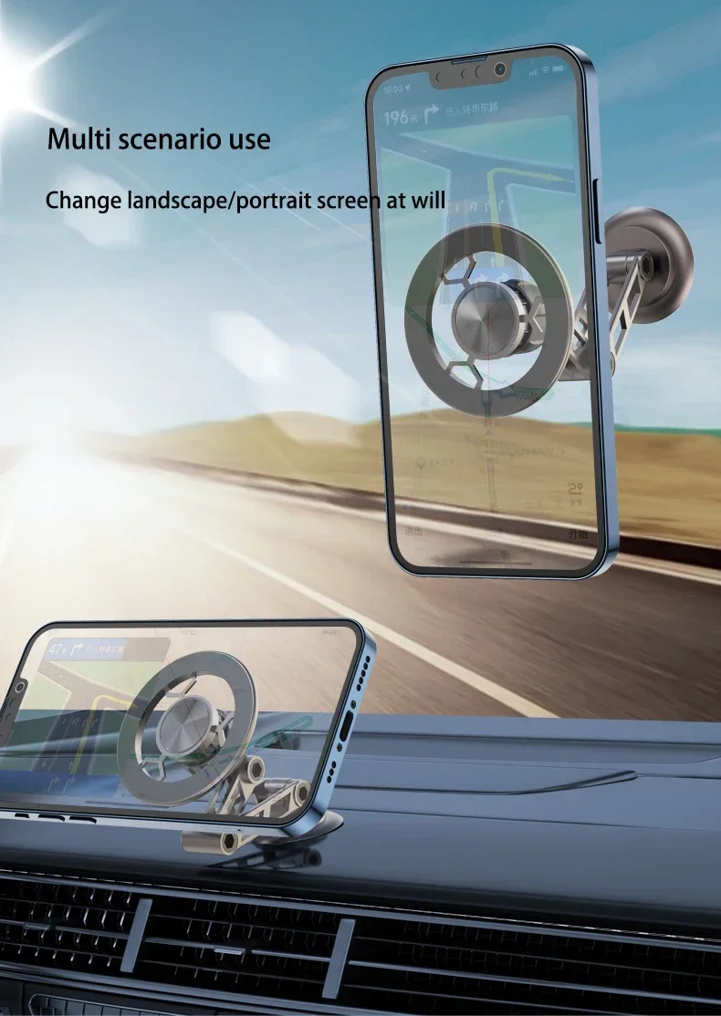 360 Rotation Foldable Magsafe Magnetic Car Phone Holder Auto Dashboard Windshield GPS Navigation Car Bracket Zinc Alloy Stand