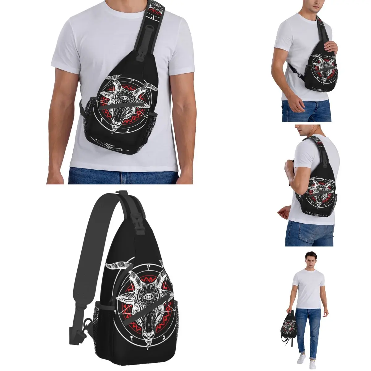 Satânico Cabra Baphomet Sling Bag Peito Crossbody Ombro Mochila Viagem Caminhadas Daypacks Lucifer Satan Padrão Bag