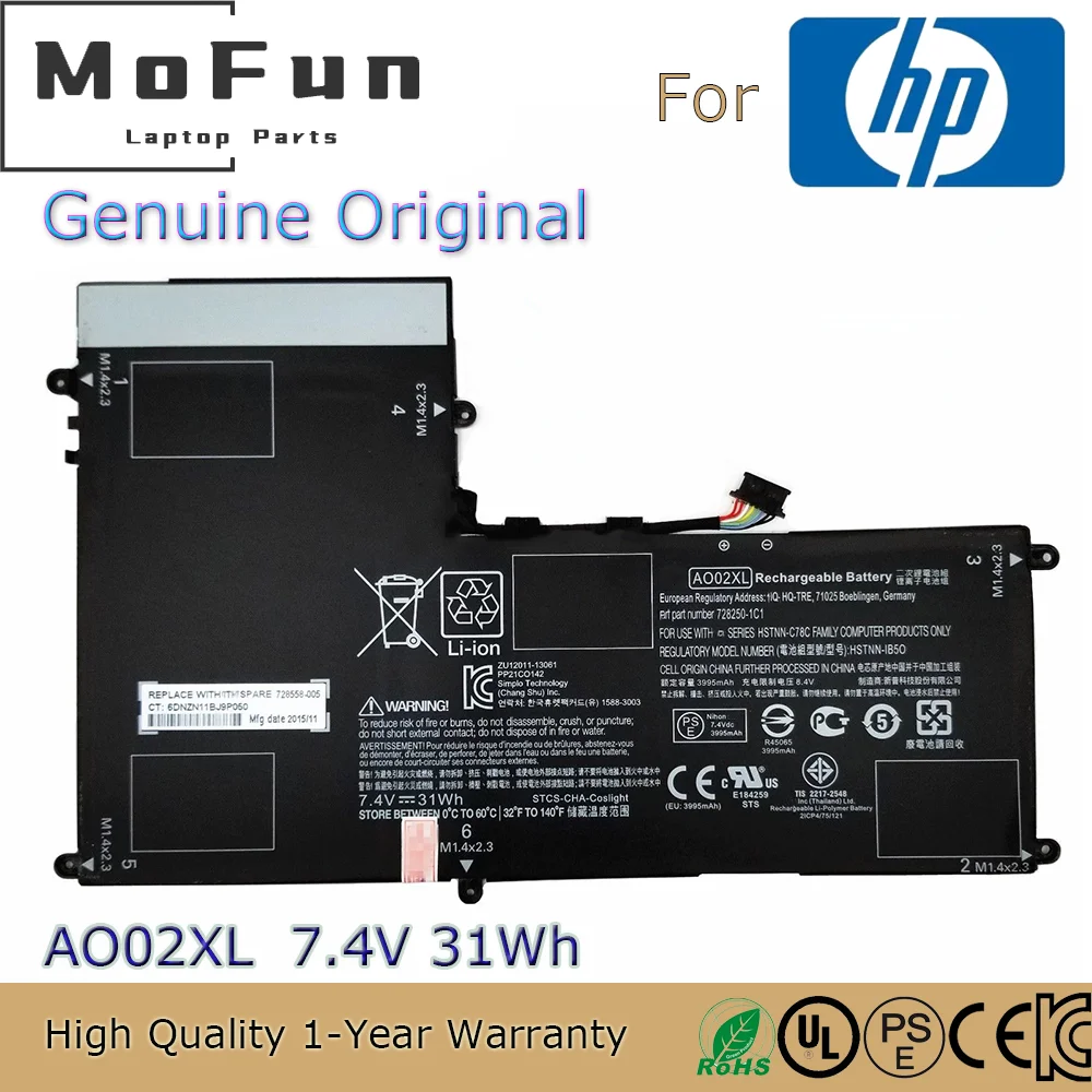 Brand New Original AO02XL 7.4V 31Wh Laptop Battery for HP ElitePad 1000 G2 HSTNN-LB5O 728250-1C1 728558-005