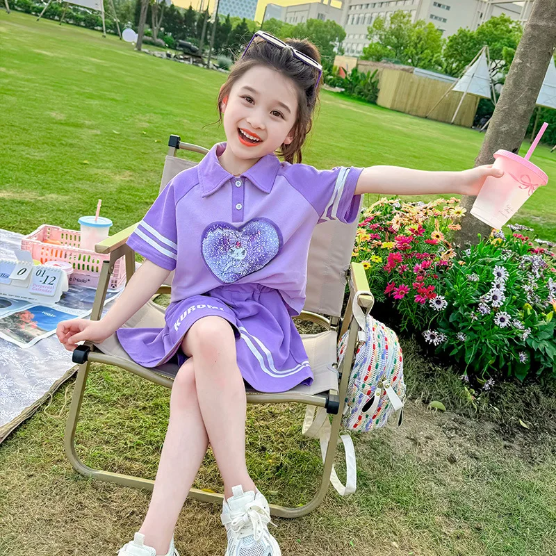 Kawaii My Melody Kids Short Sleeve Short Sleeve Two Piece Set Cartoon Kuromi Kids Short Sleeve Summer Fashion Casual Sportswear