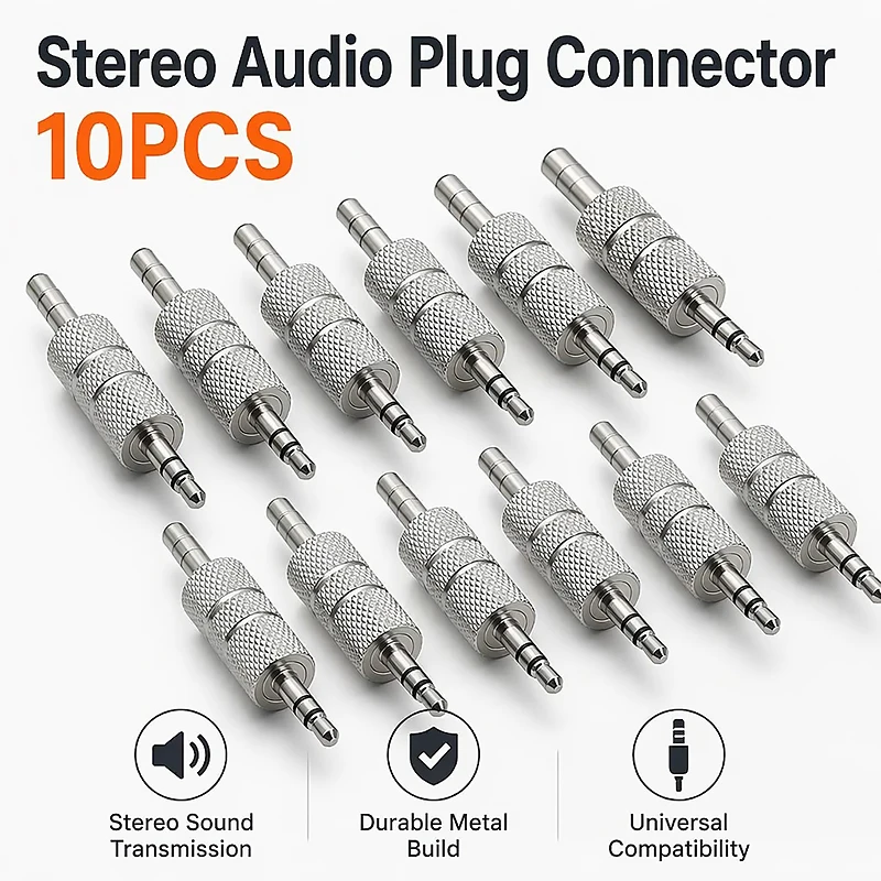 10 Pcs Metal Barrel Coupler 3.5mm Male to Male Stereo Audio Plug Connector Adapter for Headphone Speaker Microphone Repair