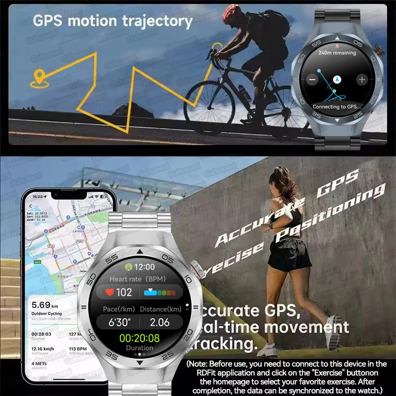 2025New actualizado deporte al aire libre GPS reloj inteligente hombres 1,53 "HD AMOLED pantalla GPS pista ritmo cardíaco Bluetooth llamada brújula SmartWatch