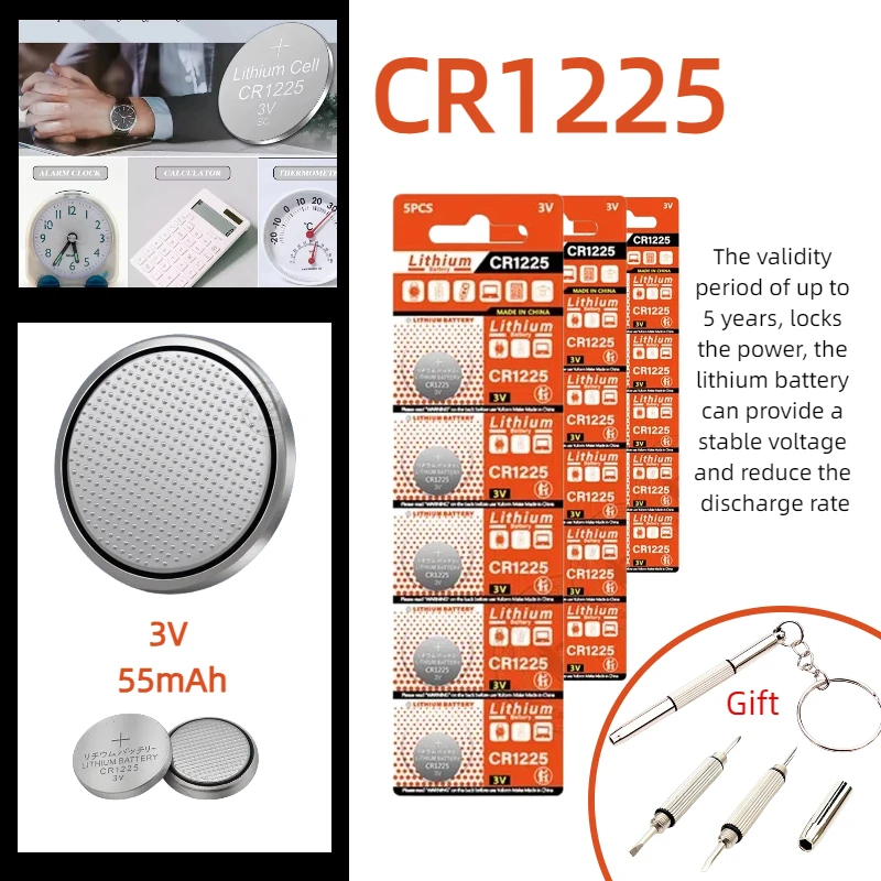 

CR1225 55mAh 3V Lithium Button Battery BR1225 LM1225 DL1225 CR 1225 ER1225GP Coin Cell Watch Batteries for Toys Remote
