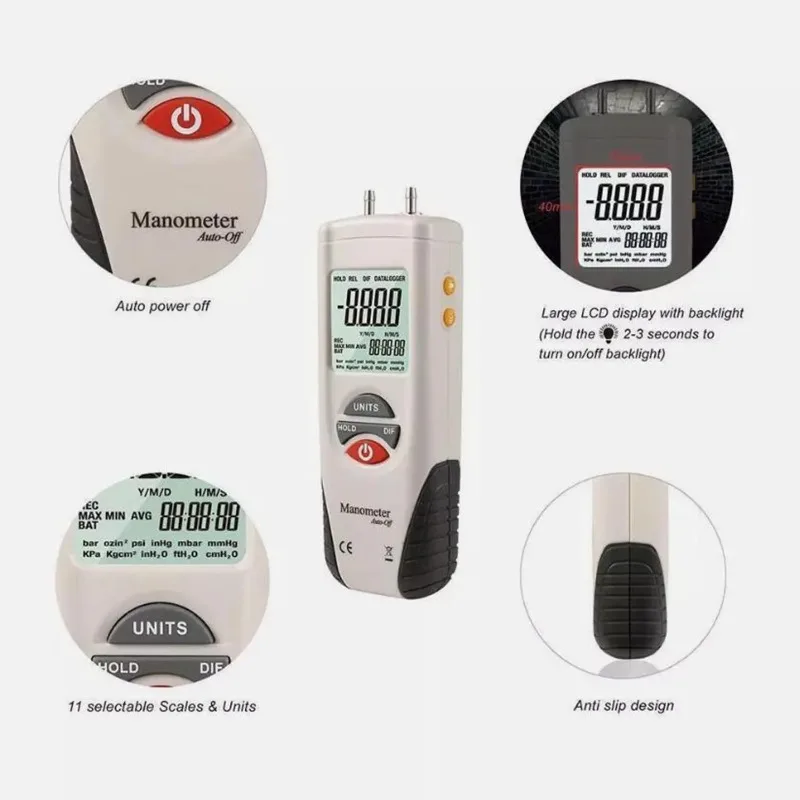 2026 NEW HT-1890 Digital Manometer with Data Hold Function Handheld Design for Air Pressure Differential Testing & Measurement