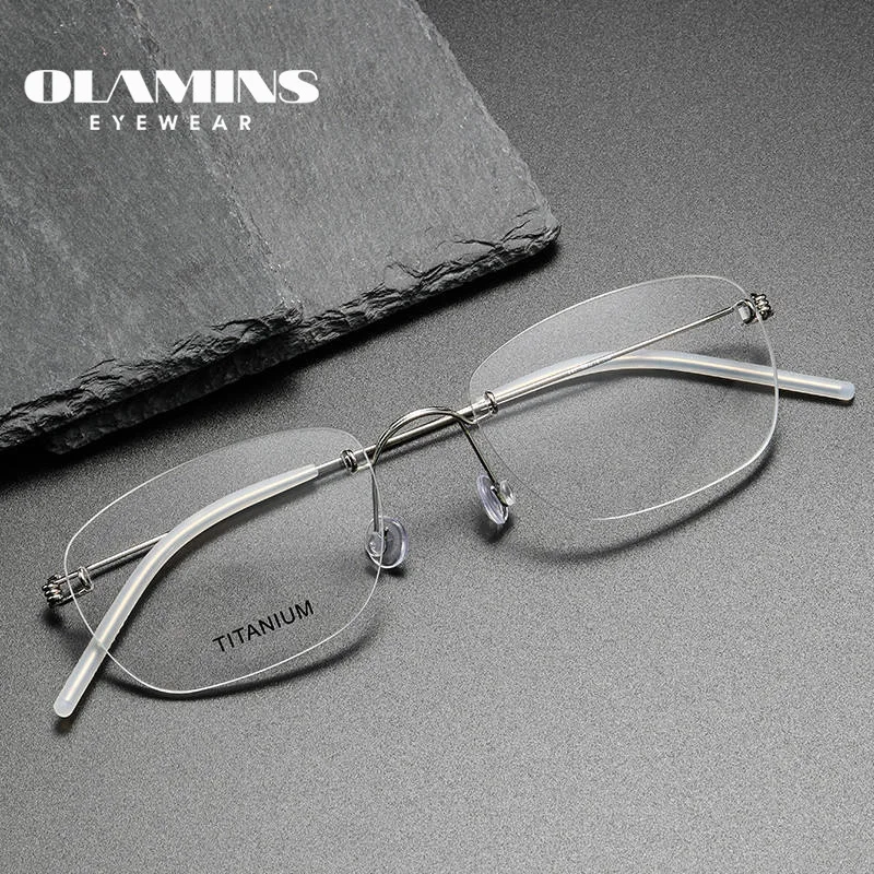 OLAMINS​ Wholesale Rimless Optical Eyeglasses Frame Titanium Anti-blue Light Myopic Eye Glasses Frame 297