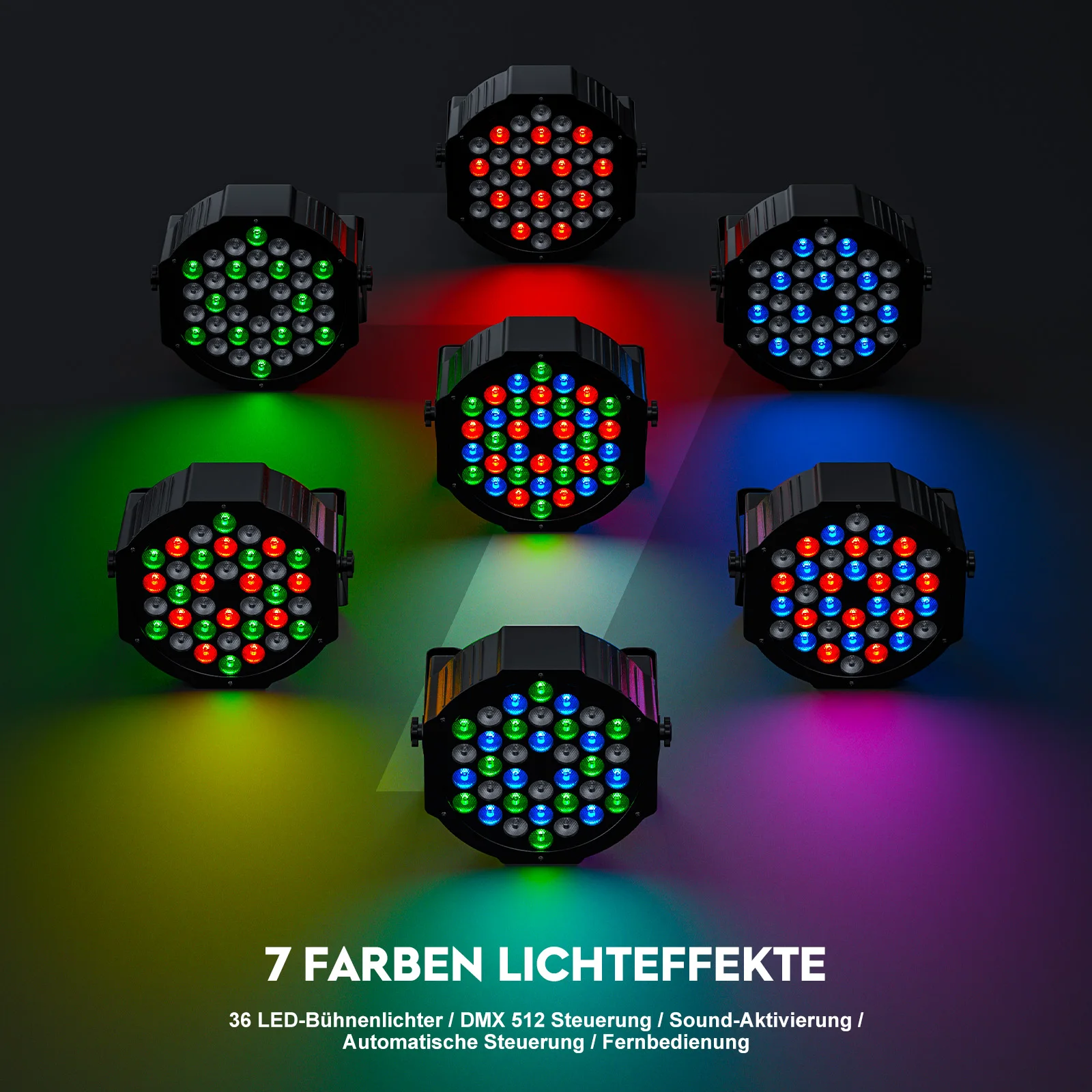 Somspot 4PCS Par Lights with Bag 36LEDs RGB Stage Par Light Remote Control DJ Party Lights for Disco Concert Wedding Theater