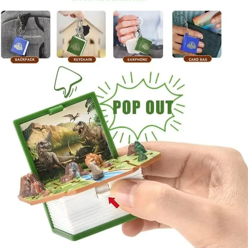 3d Magic Book Scene Book Decompression Pop-up Book Keychain Aircraft Carrier Castle Schoolbag Pendant Space Hanger Boy Girl