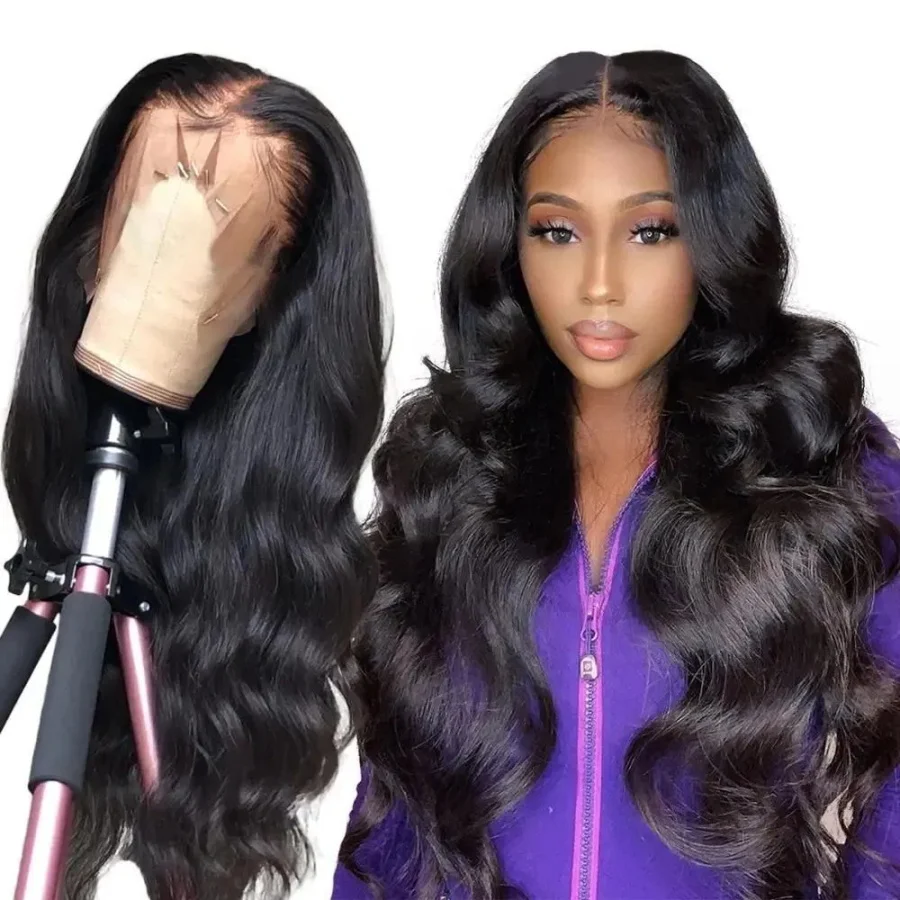 Предварительно выщипанные бразильские человеческие волосы Объемная волна Парики 13x4 Hd Парик фронтальной части шнурка 180% Плотность HD Парик фронтальной части шнурка с волосами ребенка