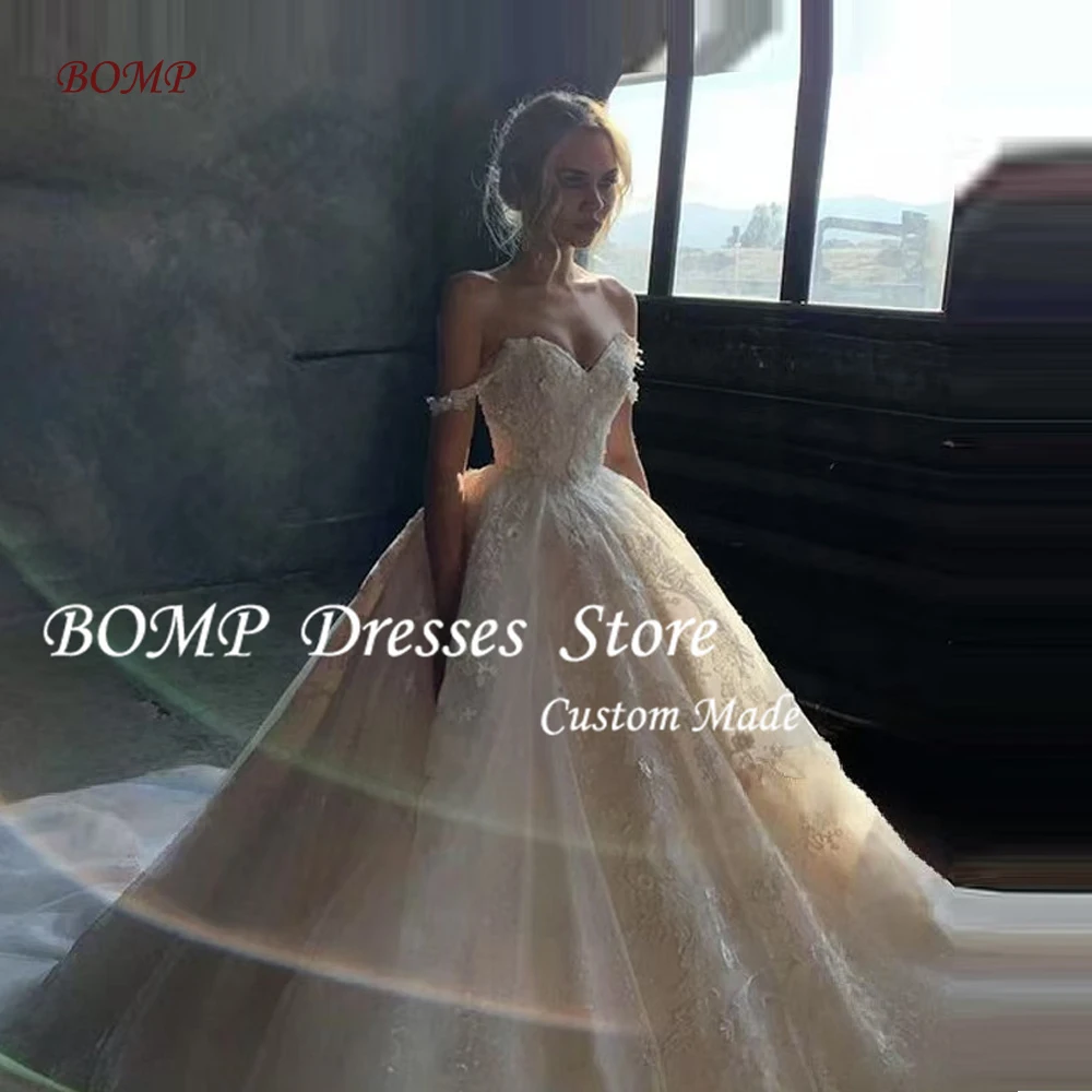 

BOMP Sleeveless Wedding Dress 2024 Sweetheart Appliques Ball Gown Court Train Bridal Dresses Princess ER60 Vestido De Novia