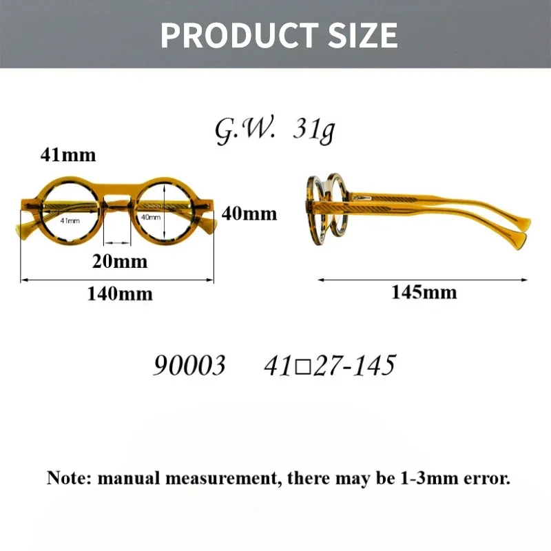 High-quality Retro Round Two-color Rim Design Handmade Acetate Eyeglasses Frame Vintage Reading Glasses Frame Men and Women 2024