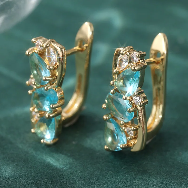 Fashion Temperament Pendant Earrings for Women Delicate Cut Dazzling Blue Synthetic Zirconia Bridal Wedding Jewelry Accessories