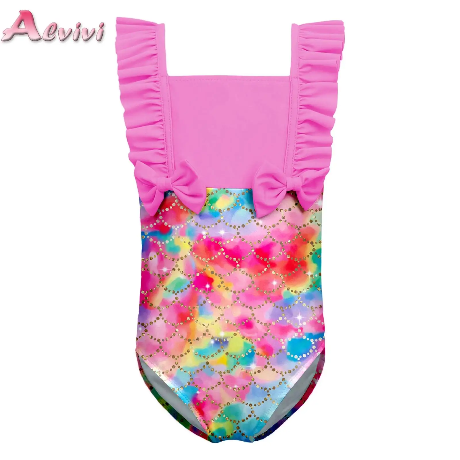 

Baby Girls Mermaid Fish Scale Print One-Piece Swimsuit Infant Swimwear Comfortable Soft Baby Pool Suit Cute Ruffles Design
