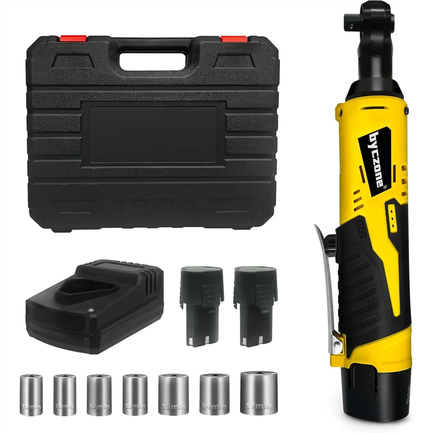 

3/8" Cordless Electric Ratchet Wrench, 12V Power Socket Wrench with 40 ft-lbs Torque, 2 Batteries & LED Light