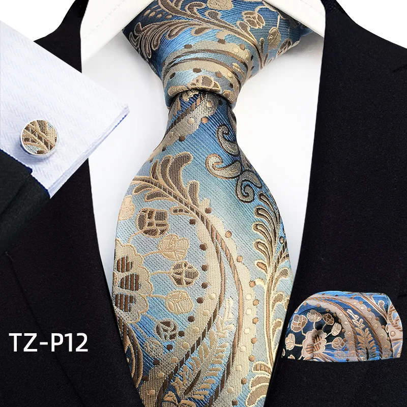 Floral Blau Krawatten Für Männer Hochzeit Party Business Mann Krawatte Taschentuch Brosche Manschettenknöpfe Set Männer Zubehör Gravata – Detail 14