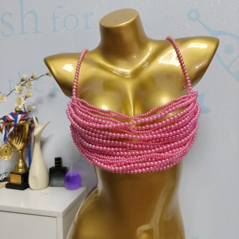 Damen Mehrschichtiges Perlenbesetztes Cami-Body-Harness-Top mit Verstellbaren Trägern, Körperkette für Rave, Festival, Strand, Nachtclub, Körperschmuck 2026 – Detail 4