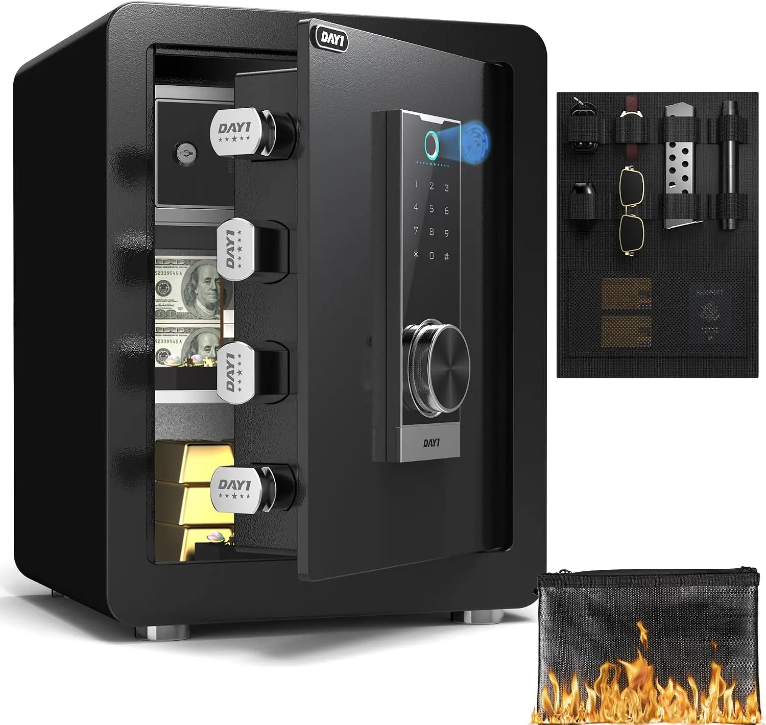 Biometric Fingerprint Safe Box, 2.0 Cubic Feet Home Safes with Fireproof Bag, Digital Touchpad Security Safe for Money Cash Docu