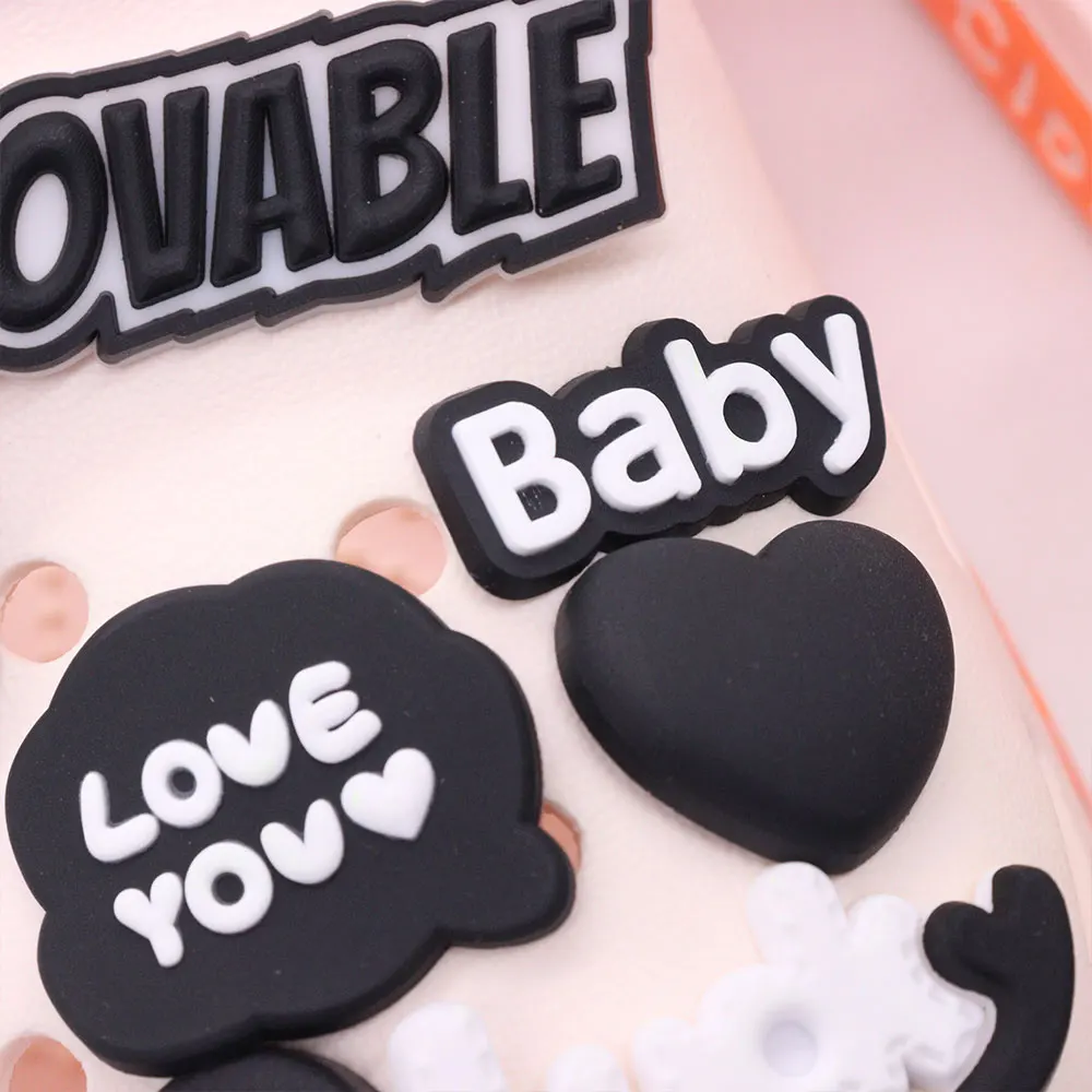 1-13Pcs PVC Black Series Lovable Styles Kids Shoes Buckle Decorations Coffee With You Phone Case Slippers Charms