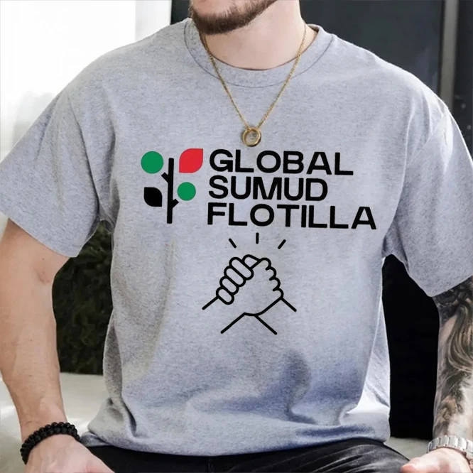

Peace Global Sumud Flotilla Unisex Casual Printed T-Shirt Crew Neck Short Sleeve Cotton Top All Seasons Fashion Soft Short-sleev