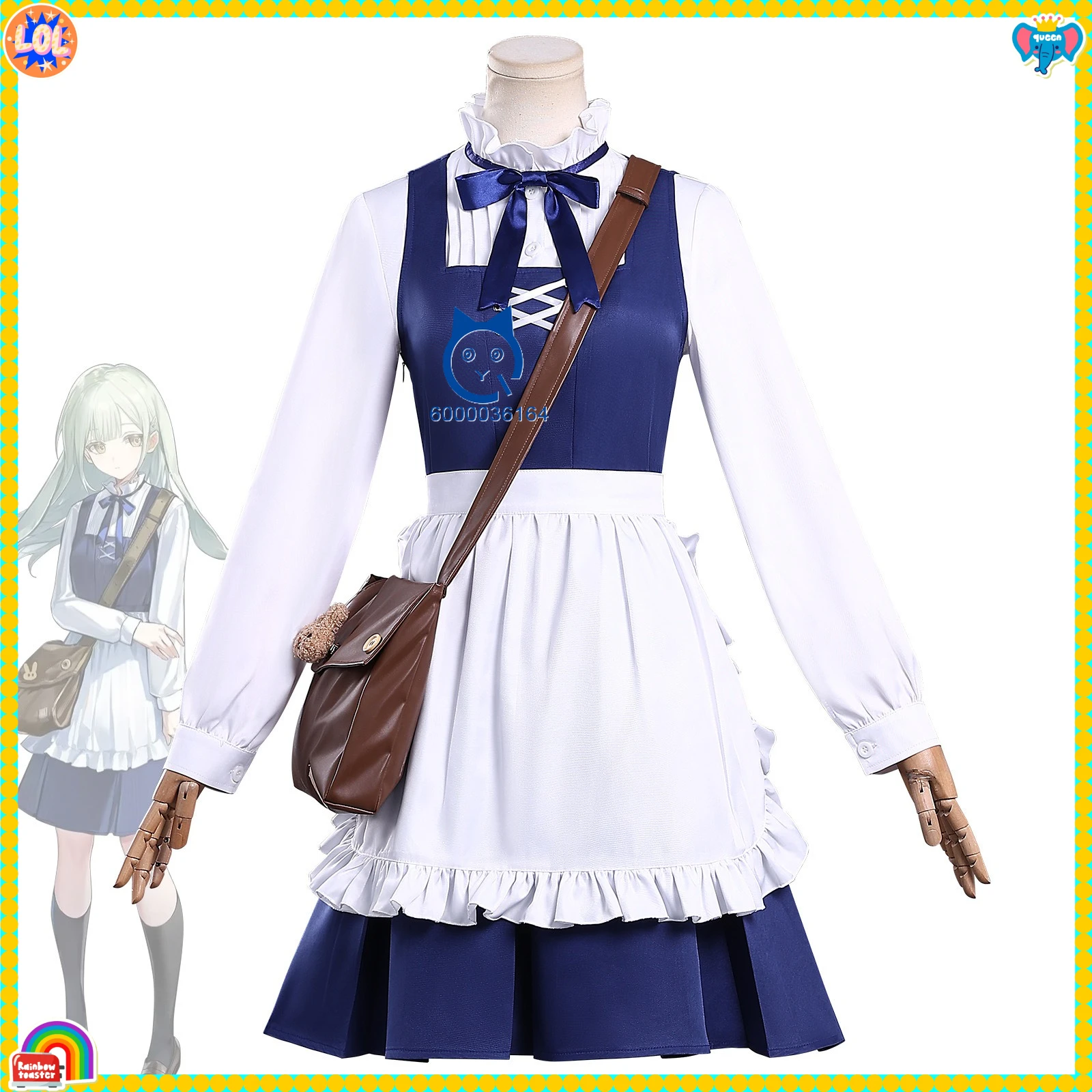 حلم بانج الجديد! أزياء Ave Mujica التأثيرية أنيمي واكابا موتسومي الأزرق زي مدرسي فستان لعب الأدوار شعر مستعار كوميك كون حفلة الهالوين